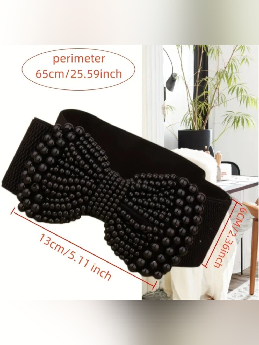 Black Beaded Bow Elastic Waist Belt - Women Accessories